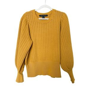 French Connection Sweater Puff Sleeve Ribbed Textured Pullover Yellow Size Large